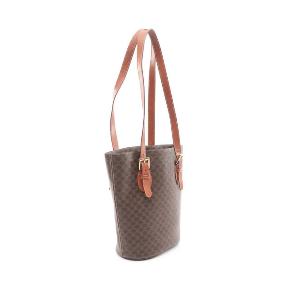 Celine Brown Macadam Canvas Tote Bag Leather Brown